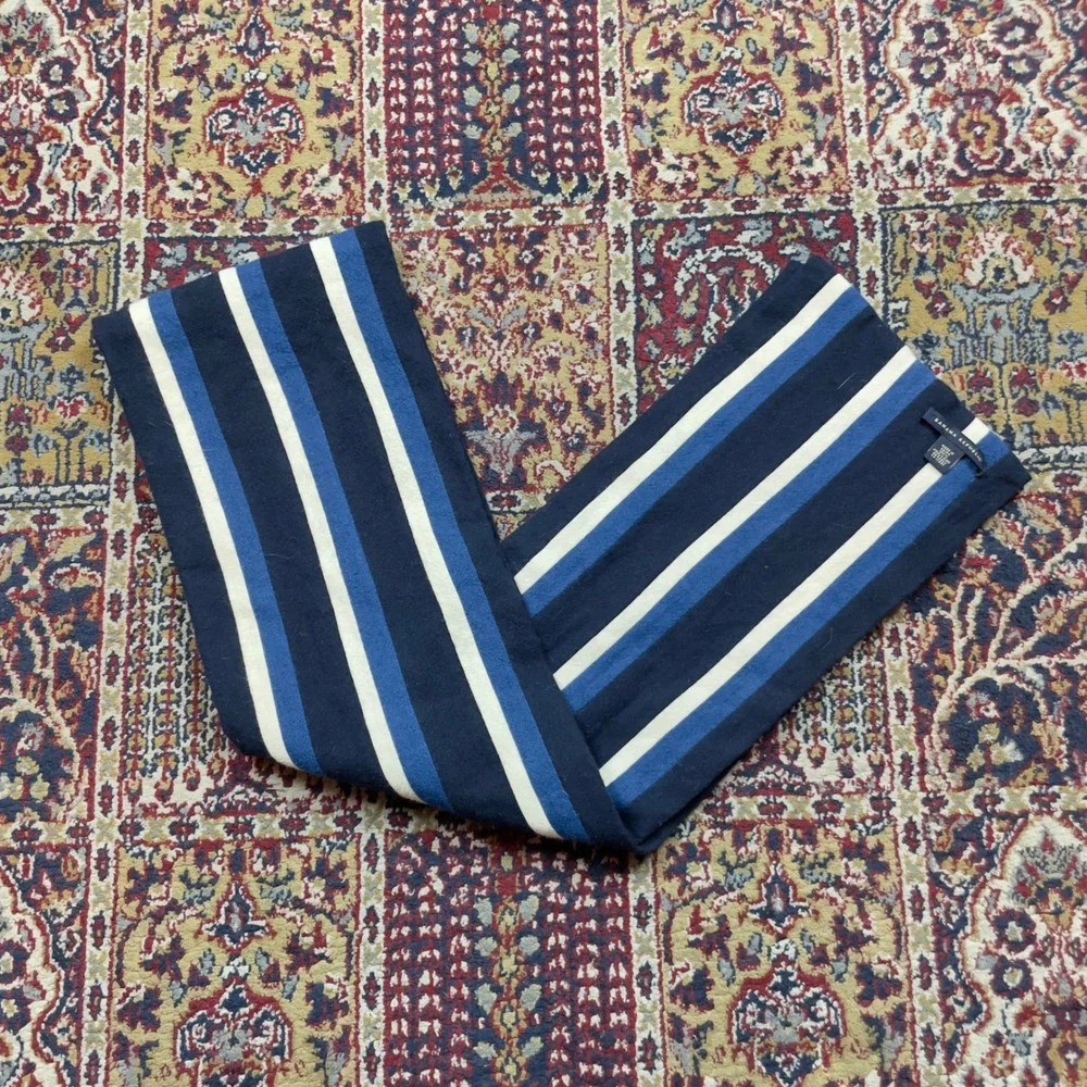 Banana Republic Mens Striped Wool Double Layer Scarf Navy Blue White Royal‎ Blue